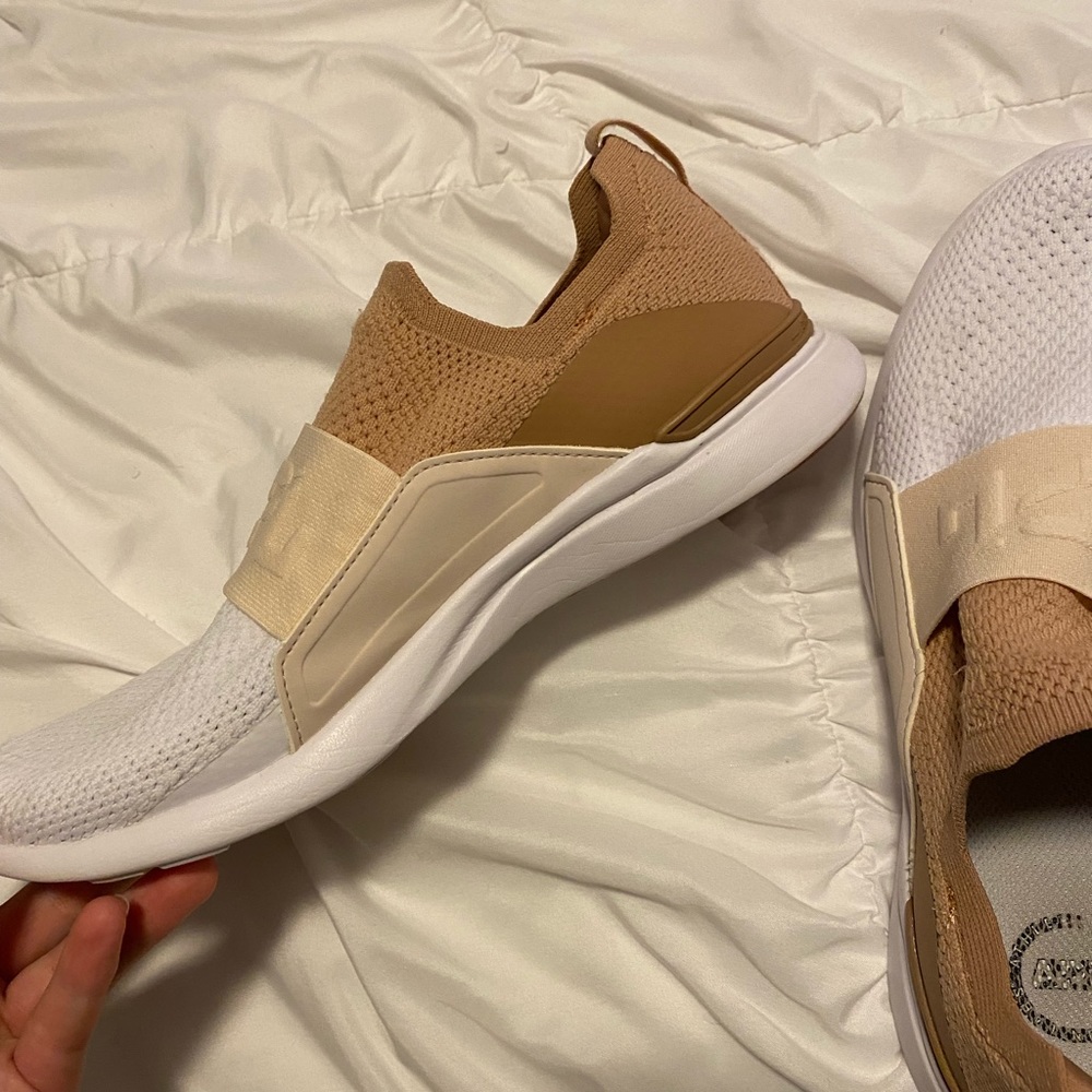 APL Slip-On Knit Sneakers in White and Tan